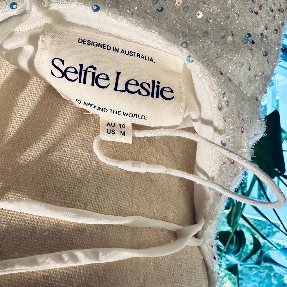 NWOT Selfie Leslie White Sequin Asymmetrical Midi Dress - Picture 9 of 10